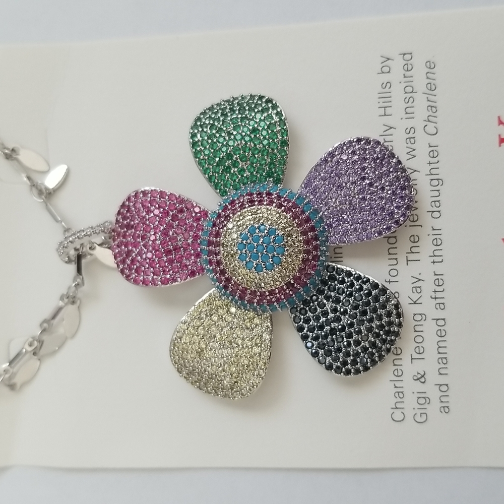 New Charlene K Pave Flower Necklace - Picture 2 of 4